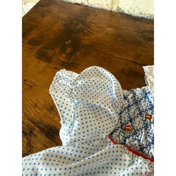 Vintage Hand-Smocked Baby or Doll Dress With Polka Dots & Lace Collar - Picture 4 of 16
